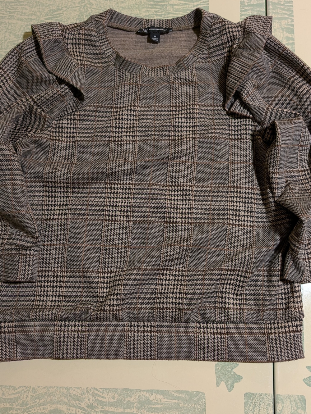 Women's Brown Plaid Sweater - Classic Crew Neck